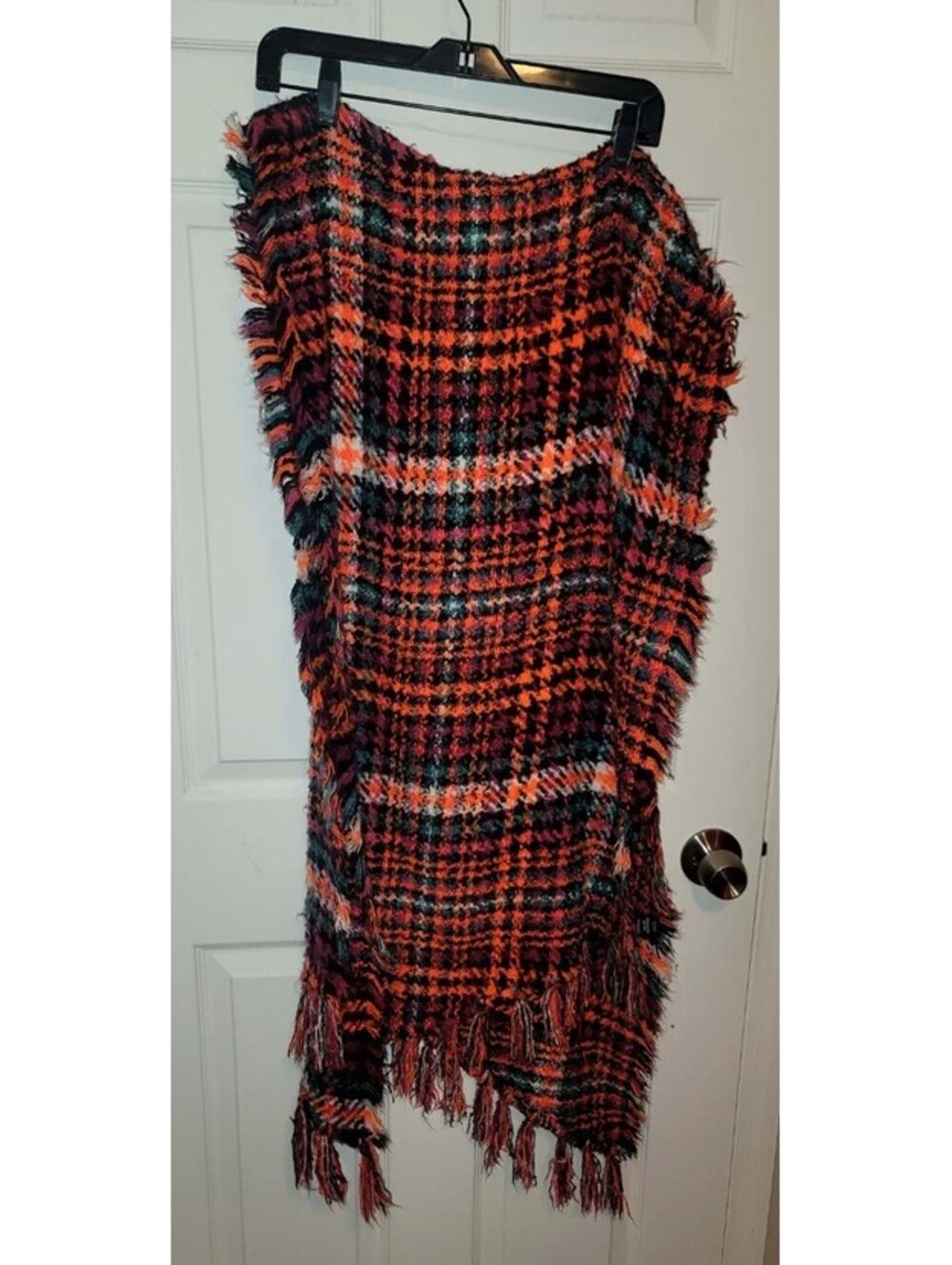 EXPRESS ONE SIZE PLAID SWEATER SCARF PINK ORANGE GREEN BLACK